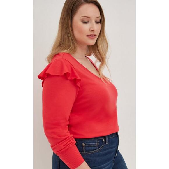 Torrid Lightweight French Terry V-Neck Ruffle Shoulder Sweater Size Large (00) - Picture 1 of 10